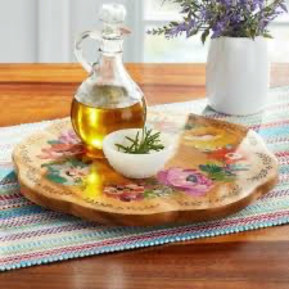 Rare HTF Last Set 🌺 New Pioneer Woman Floral 2-Piece Acacia Wood Lazy Susan - Picture 7 of 8